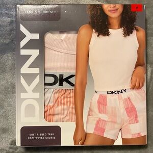 DKNY Ribbed Tank and Woven Shorts Set in Pink and White